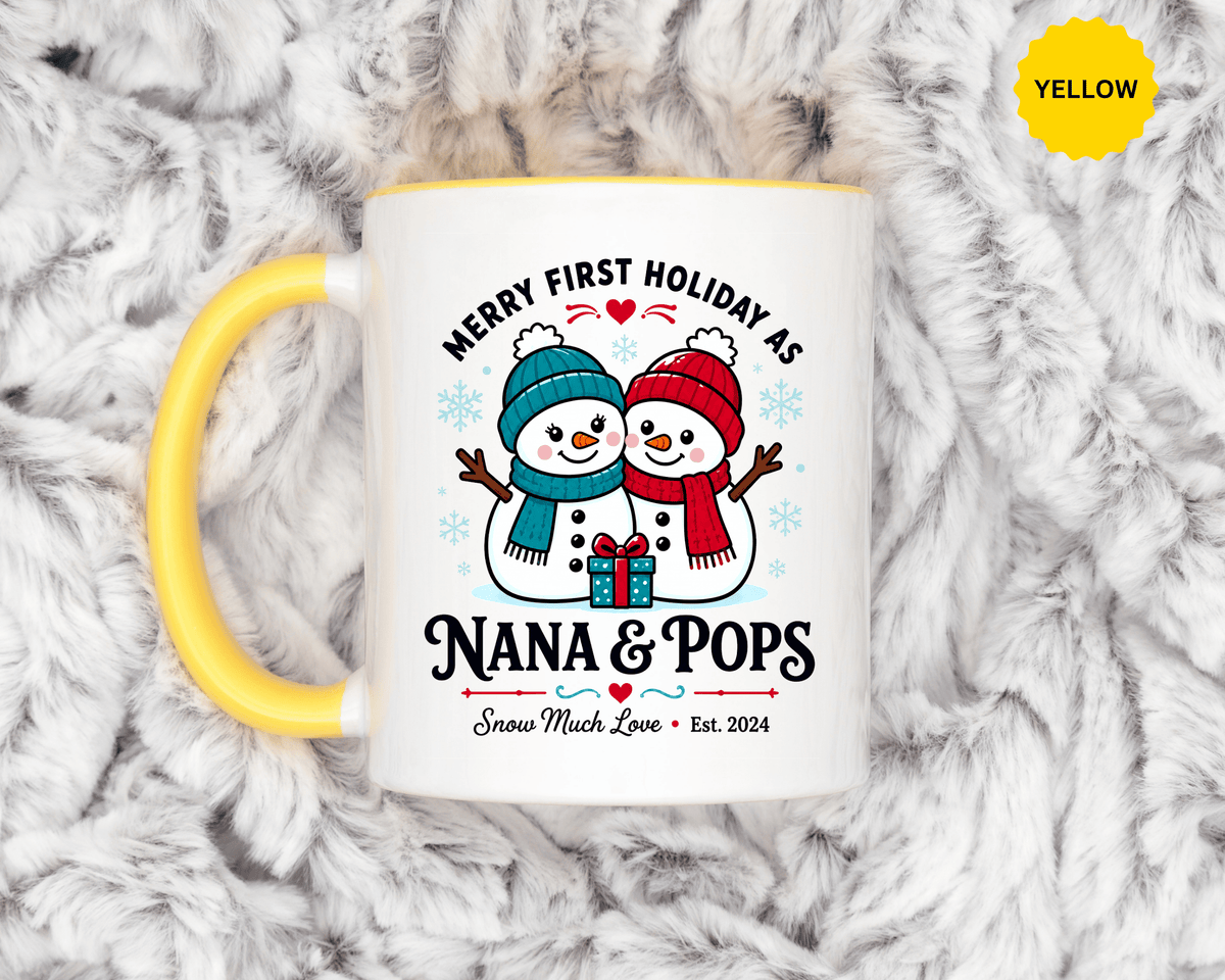 Personalized First Christmas Grandparents Mug, Nana and Pops Holiday Coffee Cup, New Grandparent Gift, Custom Names and Established Year