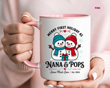 Personalized First Christmas Grandparents Mug, Nana and Pops Holiday Coffee Cup, New Grandparent Gift, Custom Names and Established Year