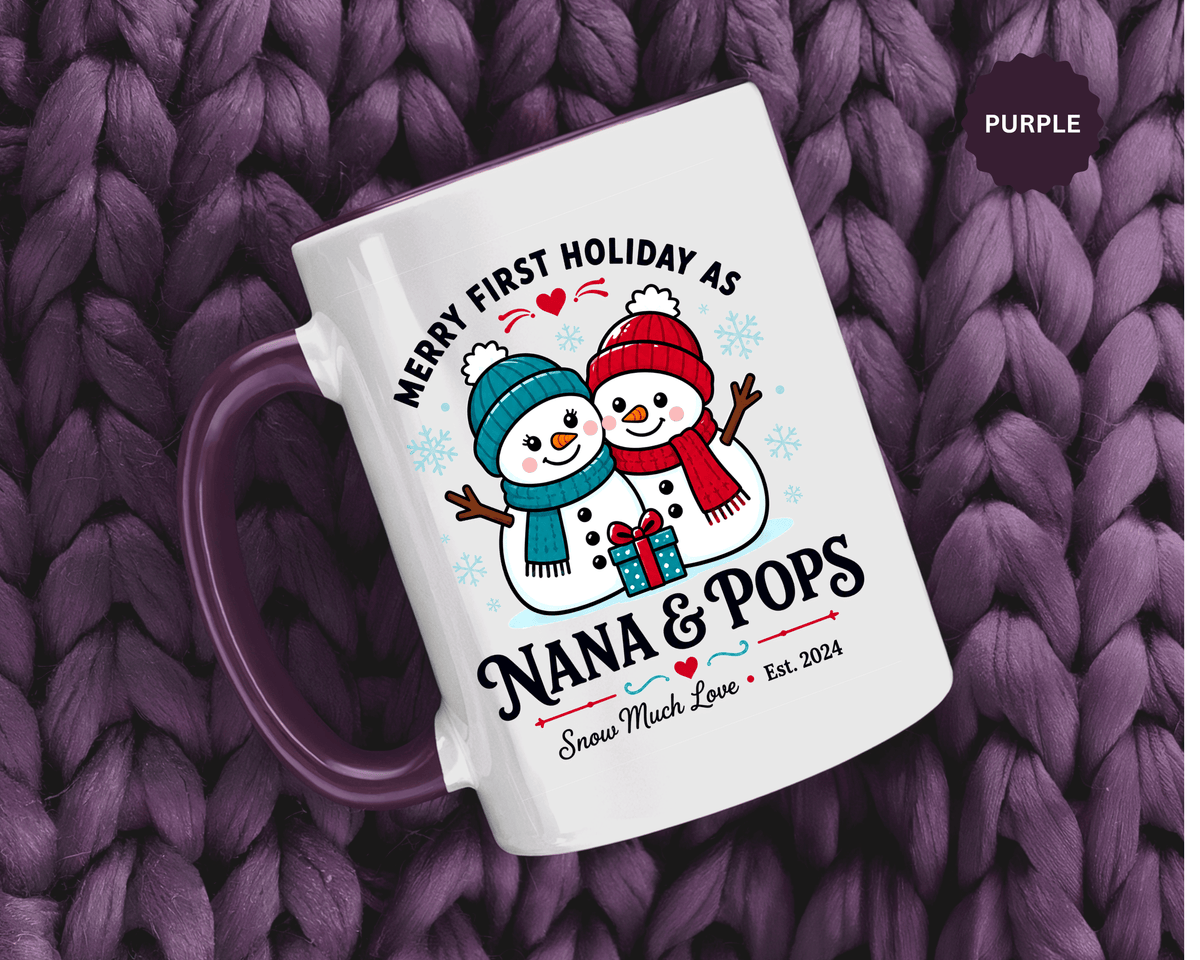 Personalized First Christmas Grandparents Mug, Nana and Pops Holiday Coffee Cup, New Grandparent Gift, Custom Names and Established Year