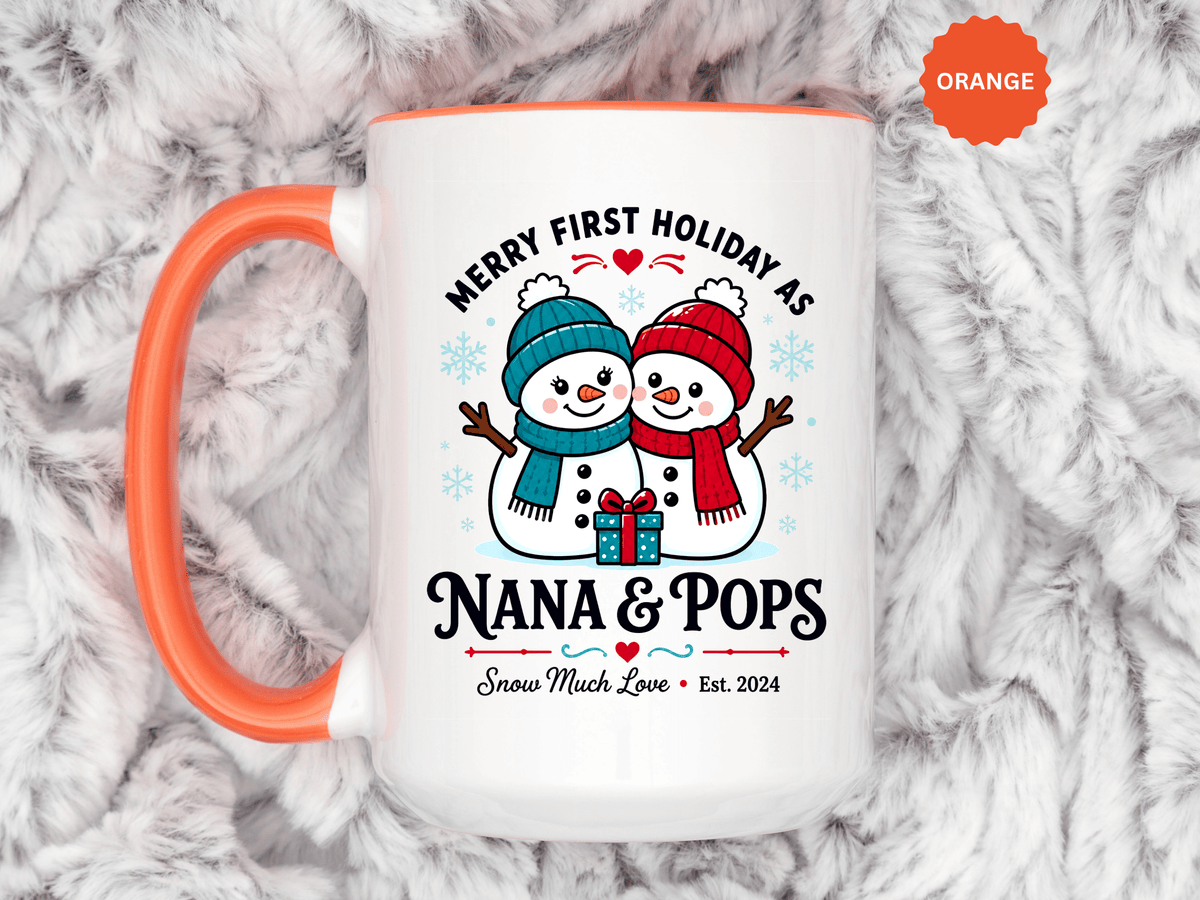 Personalized First Christmas Grandparents Mug, Nana and Pops Holiday Coffee Cup, New Grandparent Gift, Custom Names and Established Year