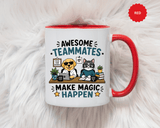Awesome Teammates Coffee Mug, Coworker Appreciation Gift, Funny Dog and Cat Office Cup, Team Thank You Present for Colleague or Boss