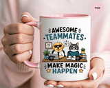 Awesome Teammates Coffee Mug, Coworker Appreciation Gift, Funny Dog and Cat Office Cup, Team Thank You Present for Colleague or Boss