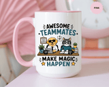 Awesome Teammates Coffee Mug, Coworker Appreciation Gift, Funny Dog and Cat Office Cup, Team Thank You Present for Colleague or Boss