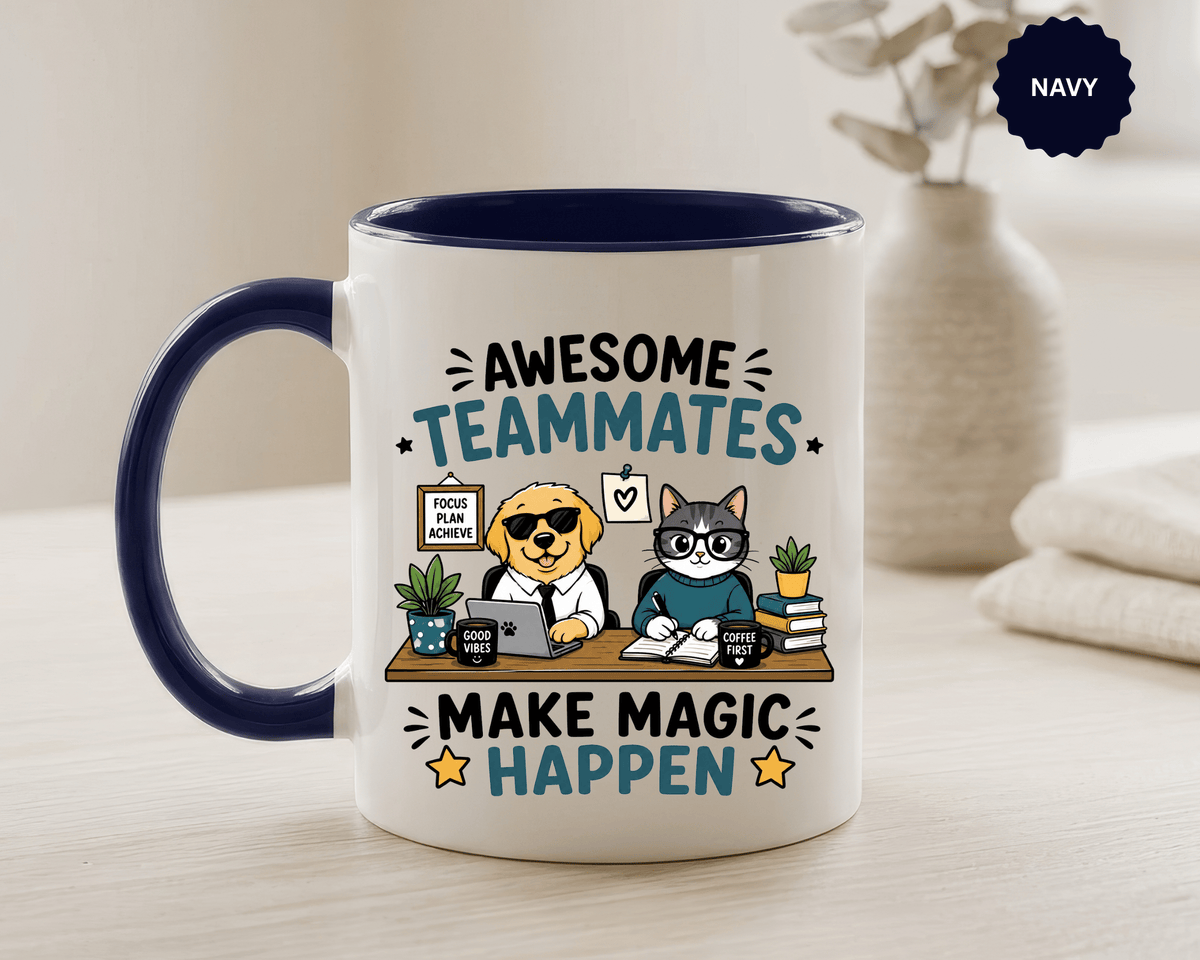 Awesome Teammates Coffee Mug, Coworker Appreciation Gift, Funny Dog and Cat Office Cup, Team Thank You Present for Colleague or Boss