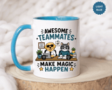 Awesome Teammates Coffee Mug, Coworker Appreciation Gift, Funny Dog and Cat Office Cup, Team Thank You Present for Colleague or Boss