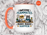 Awesome Teammates Coffee Mug, Coworker Appreciation Gift, Funny Dog and Cat Office Cup, Team Thank You Present for Colleague or Boss
