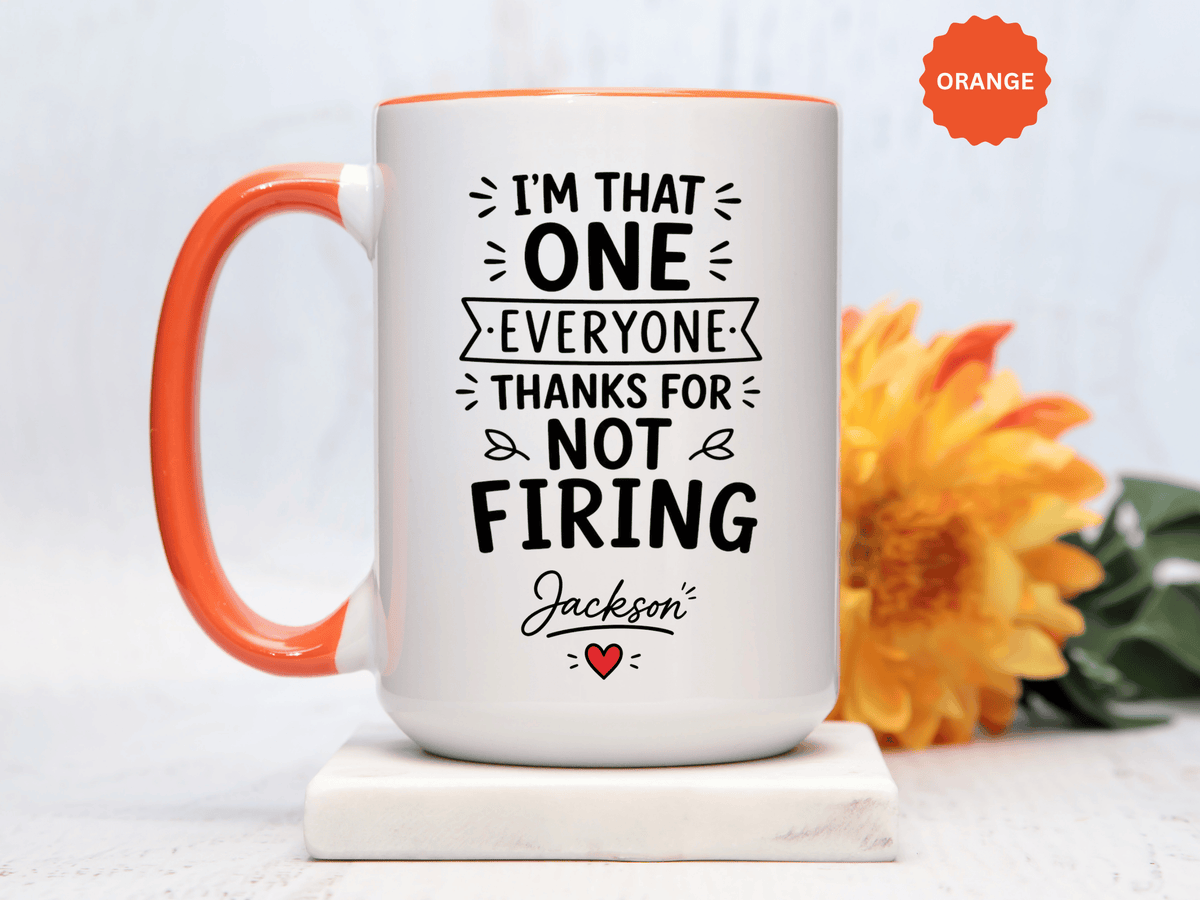 Personalized Funny Boss Mug, Thanks for Not Firing Us Coffee Cup, Custom Manager Name Gift, Coworker Office Humor, Boss Day Present