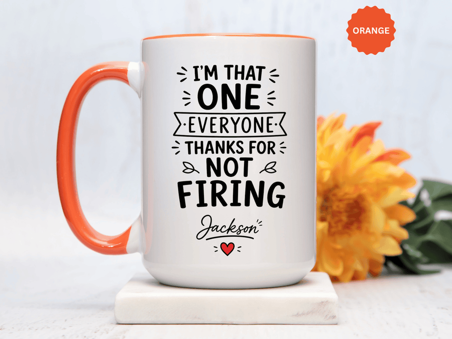 Personalized Funny Boss Mug, Thanks for Not Firing Us Coffee Cup, Custom Manager Name Gift, Coworker Office Humor, Boss Day Present