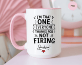 Personalized Funny Boss Mug, Thanks for Not Firing Us Coffee Cup, Custom Manager Name Gift, Coworker Office Humor, Boss Day Present