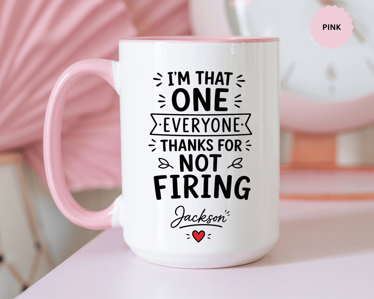 Personalized Funny Boss Mug, Thanks for Not Firing Us Coffee Cup, Custom Manager Name Gift, Coworker Office Humor, Boss Day Present