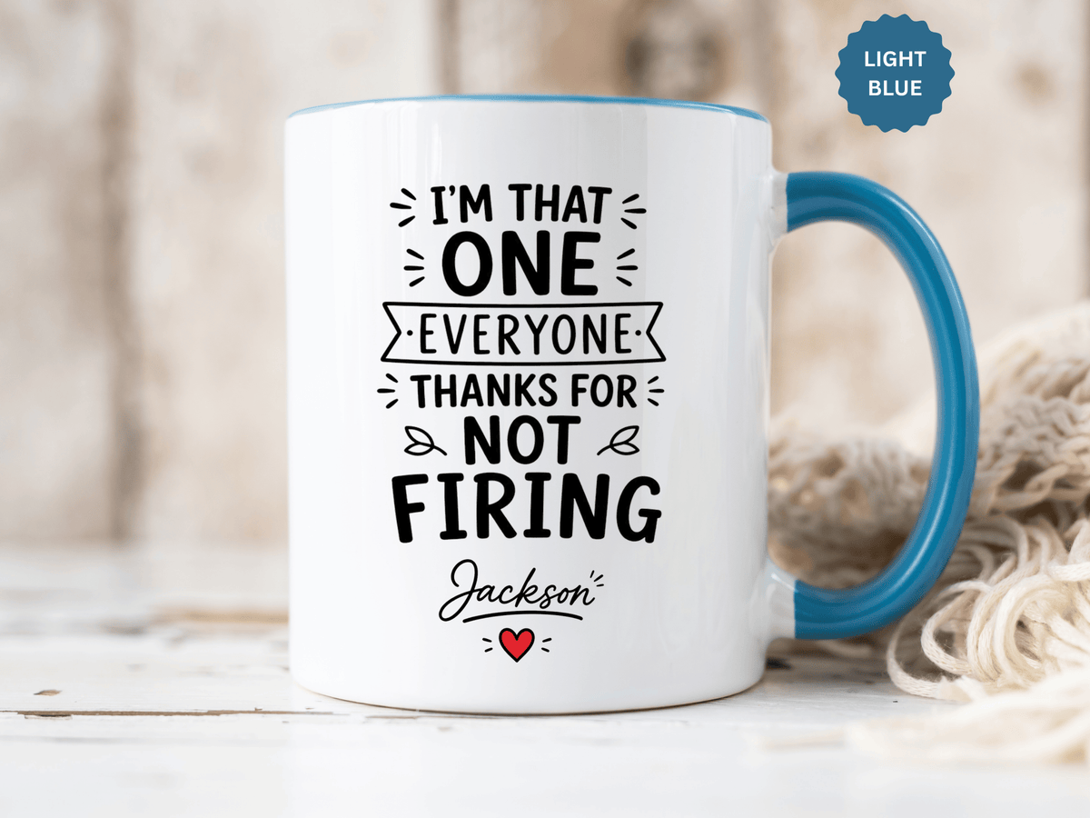 Personalized Funny Boss Mug, Thanks for Not Firing Us Coffee Cup, Custom Manager Name Gift, Coworker Office Humor, Boss Day Present
