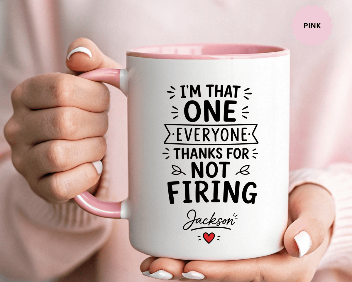 Personalized Funny Boss Mug, Thanks for Not Firing Us Coffee Cup, Custom Manager Name Gift, Coworker Office Humor, Boss Day Present
