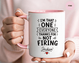 Personalized Funny Boss Mug, Thanks for Not Firing Us Coffee Cup, Custom Manager Name Gift, Coworker Office Humor, Boss Day Present