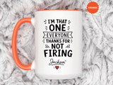 Personalized Funny Boss Mug, Thanks for Not Firing Us Coffee Cup, Custom Manager Name Gift, Coworker Office Humor, Boss Day Present