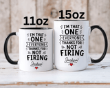 Personalized Funny Boss Mug, Thanks for Not Firing Us Coffee Cup, Custom Manager Name Gift, Coworker Office Humor, Boss Day Present