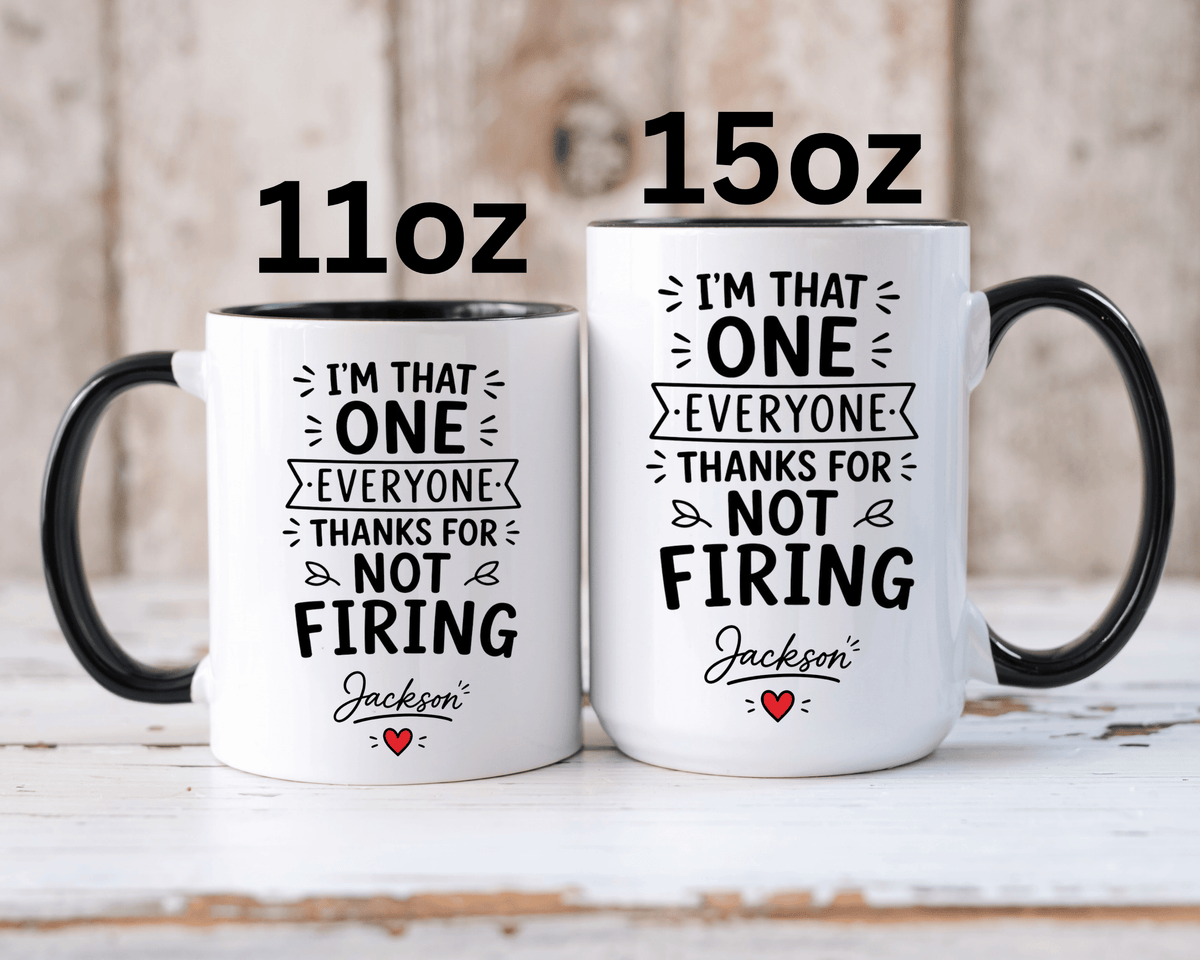 Personalized Funny Boss Mug, Thanks for Not Firing Us Coffee Cup, Custom Manager Name Gift, Coworker Office Humor, Boss Day Present