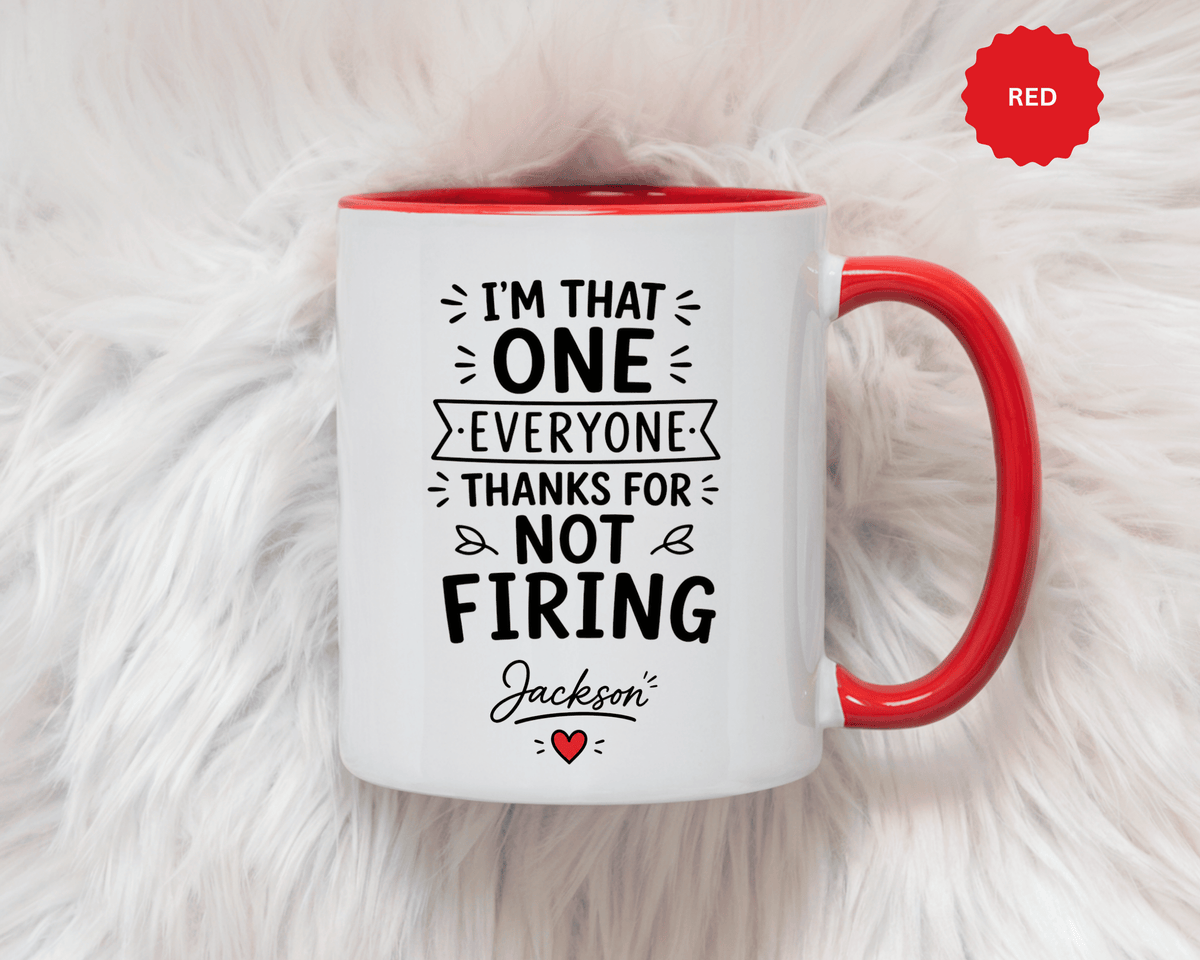 Personalized Funny Boss Mug, Thanks for Not Firing Us Coffee Cup, Custom Manager Name Gift, Coworker Office Humor, Boss Day Present