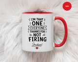 Personalized Funny Boss Mug, Thanks for Not Firing Us Coffee Cup, Custom Manager Name Gift, Coworker Office Humor, Boss Day Present
