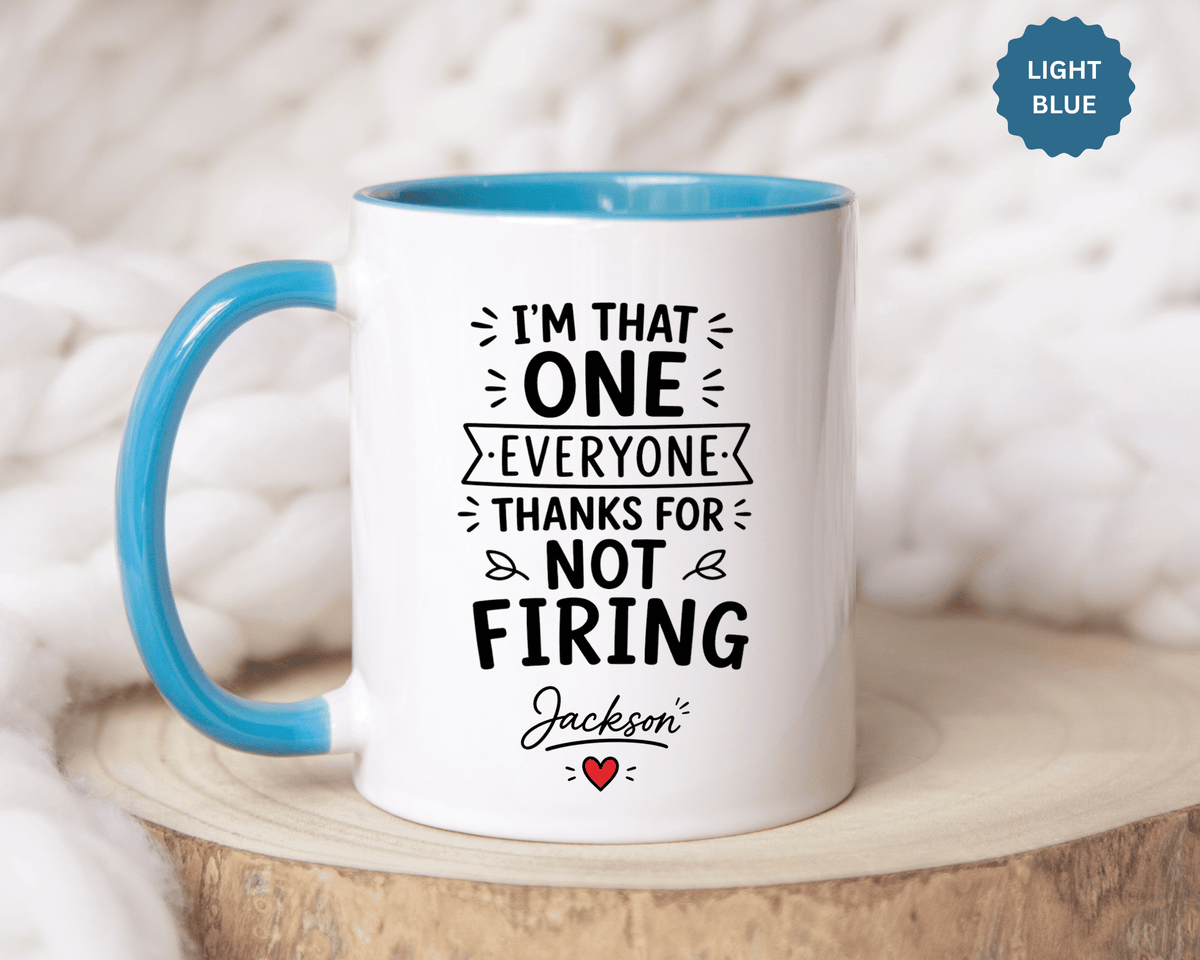 Personalized Funny Boss Mug, Thanks for Not Firing Us Coffee Cup, Custom Manager Name Gift, Coworker Office Humor, Boss Day Present