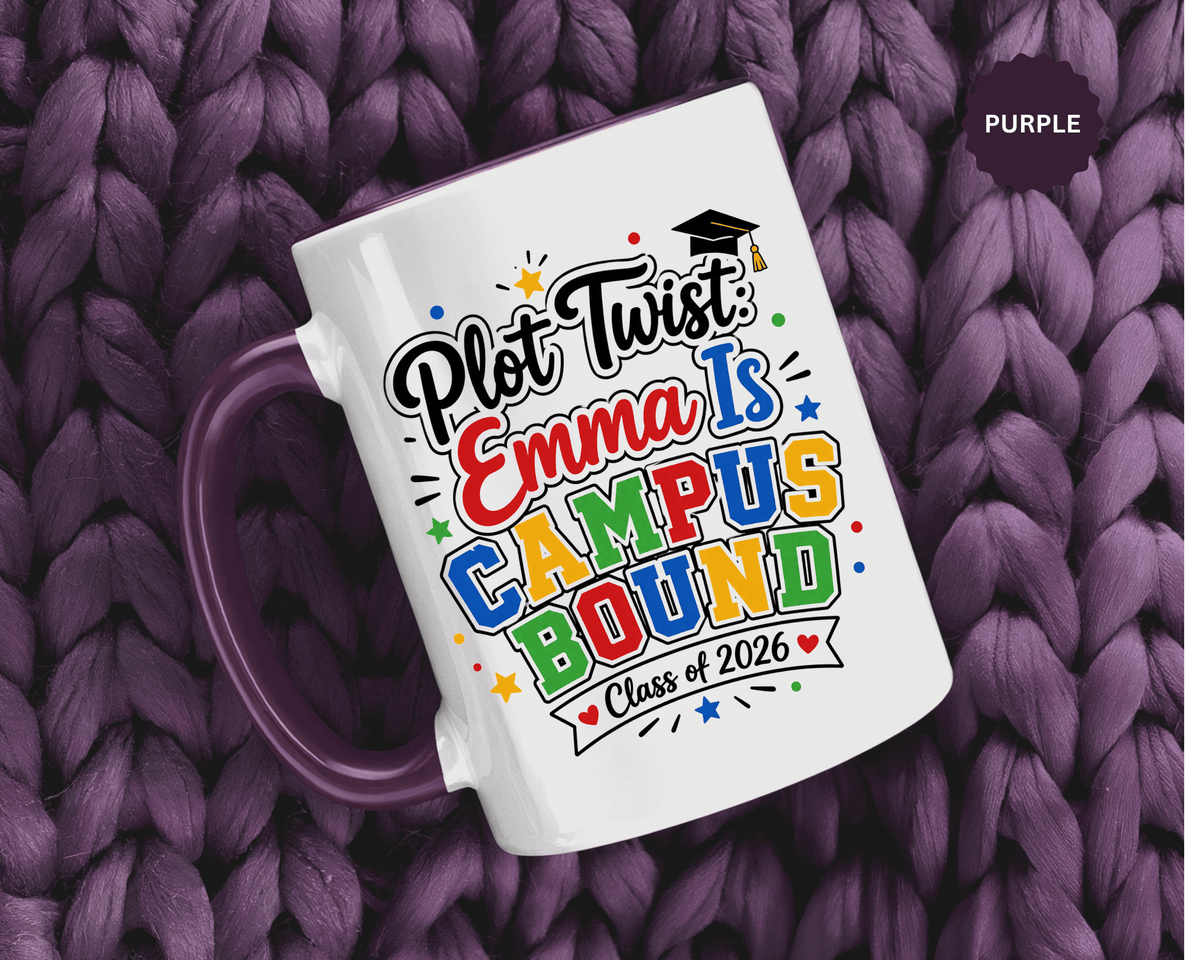 Personalized College Bound Mug, Plot Twist Campus Bound Graduation Cup, Custom Class of 2026 Gift for Her, High School Senior Present