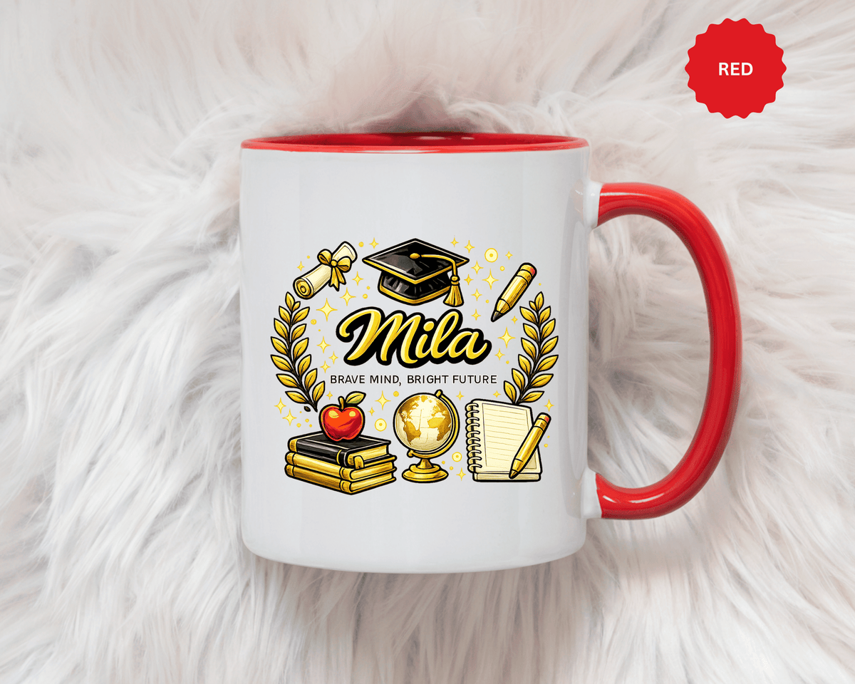Personalized Graduation Mug for Her, Brave Mind Bright Future Coffee Cup, Custom Name Gift for Daughter, College or High School Graduate