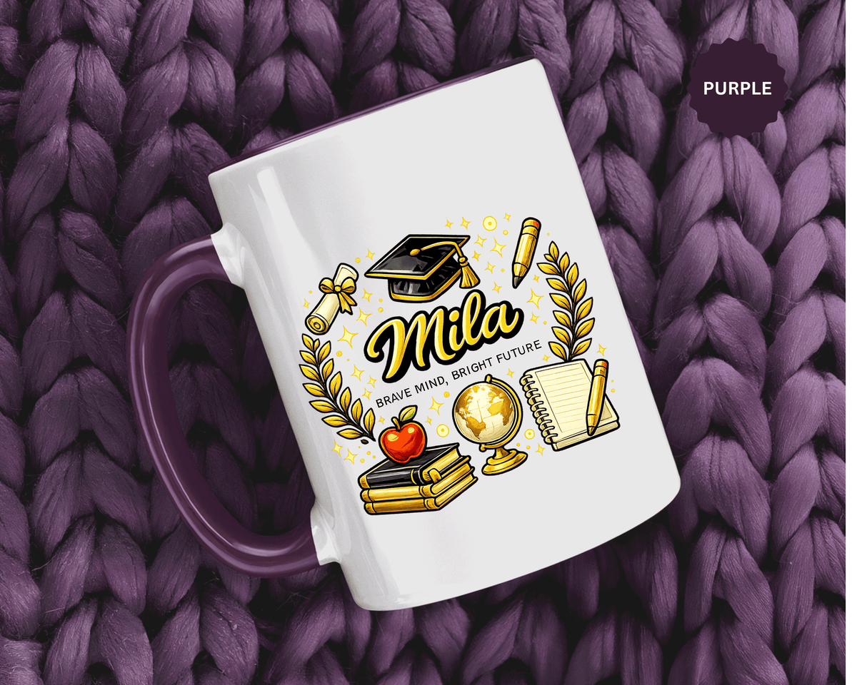 Personalized Graduation Mug for Her, Brave Mind Bright Future Coffee Cup, Custom Name Gift for Daughter, College or High School Graduate