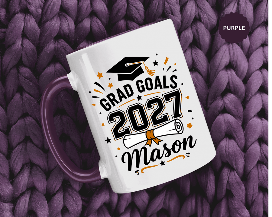 Personalized Graduation Mug, Grad Goals 2027 Coffee Cup, Custom Name Gift for Him, High School or College Senior, Proud Family Present