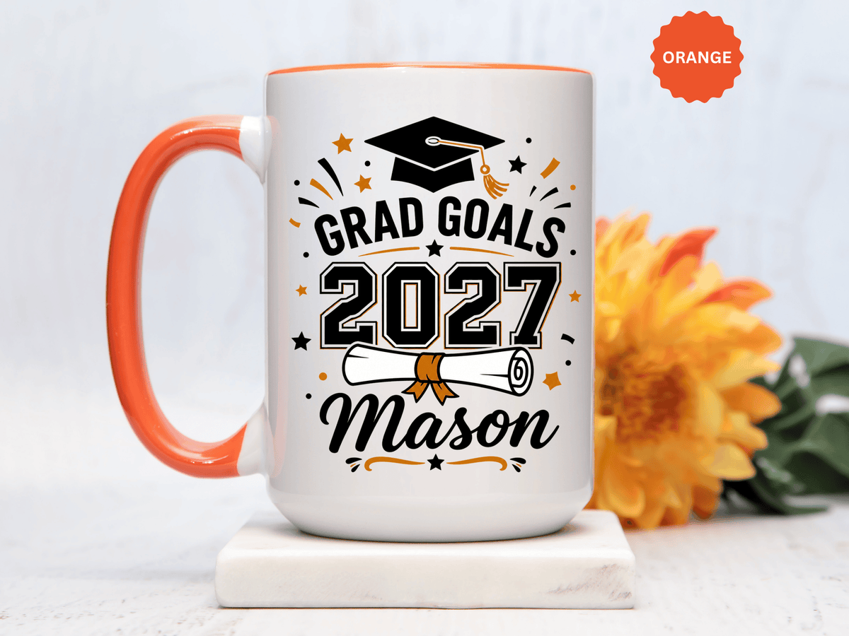 Personalized Graduation Mug, Grad Goals 2027 Coffee Cup, Custom Name Gift for Him, High School or College Senior, Proud Family Present