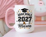 Personalized Graduation Mug, Grad Goals 2027 Coffee Cup, Custom Name Gift for Him, High School or College Senior, Proud Family Present