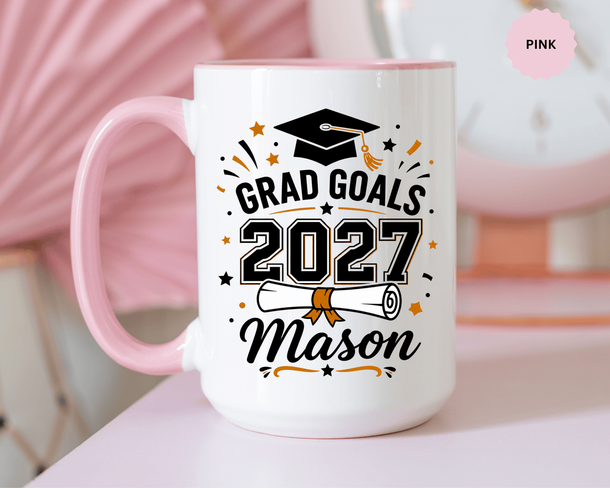 Personalized Graduation Mug, Grad Goals 2027 Coffee Cup, Custom Name Gift for Him, High School or College Senior, Proud Family Present