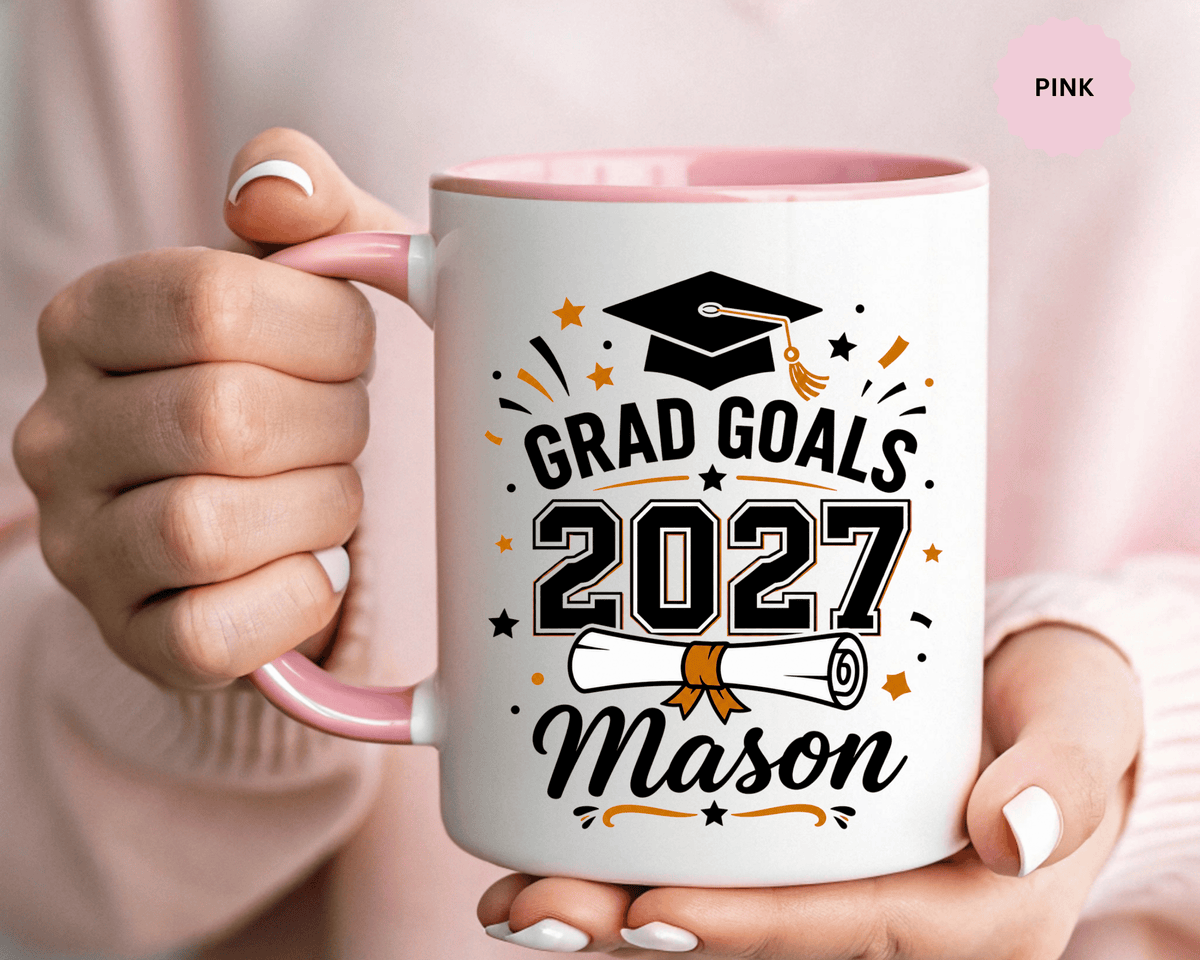 Personalized Graduation Mug, Grad Goals 2027 Coffee Cup, Custom Name Gift for Him, High School or College Senior, Proud Family Present
