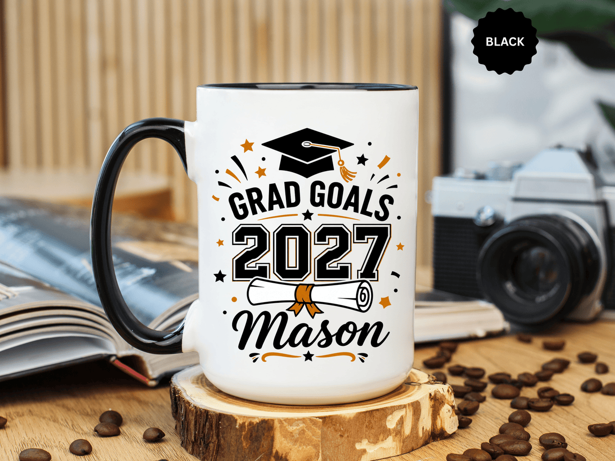 Personalized Graduation Mug, Grad Goals 2027 Coffee Cup, Custom Name Gift for Him, High School or College Senior, Proud Family Present
