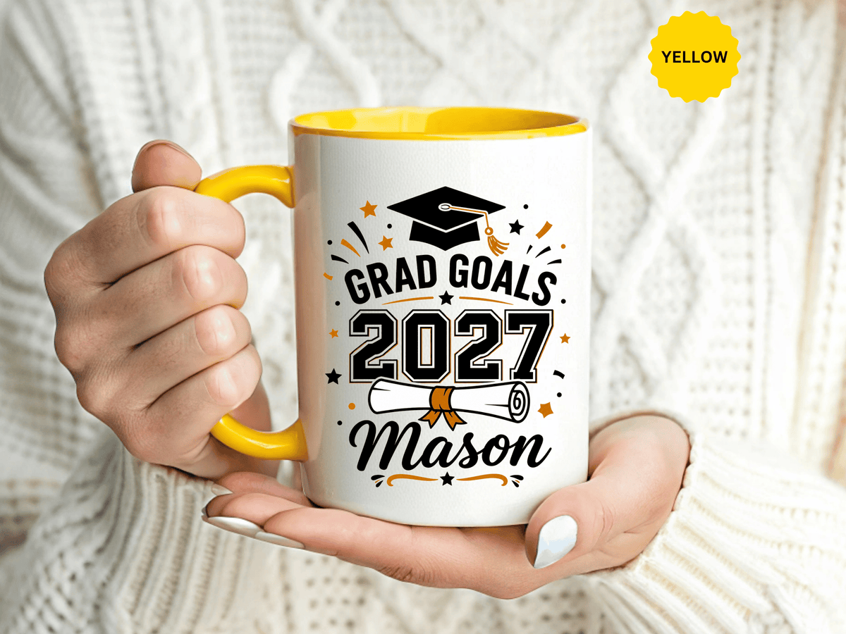 Personalized Graduation Mug, Grad Goals 2027 Coffee Cup, Custom Name Gift for Him, High School or College Senior, Proud Family Present