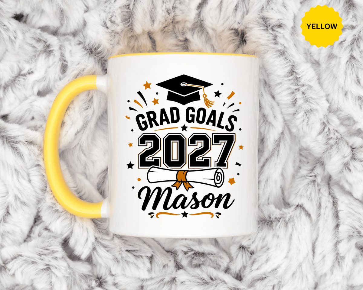 Personalized Graduation Mug, Grad Goals 2027 Coffee Cup, Custom Name Gift for Him, High School or College Senior, Proud Family Present