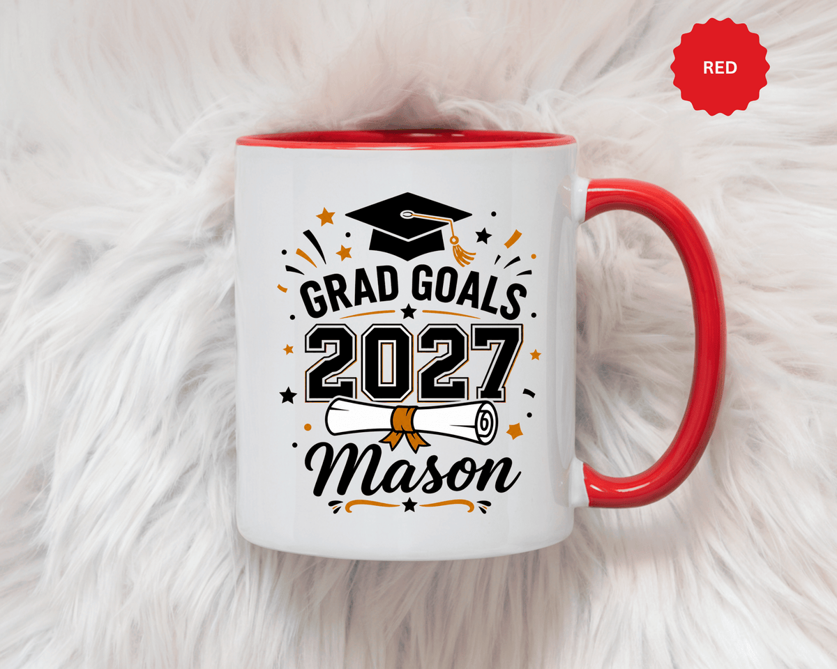 Personalized Graduation Mug, Grad Goals 2027 Coffee Cup, Custom Name Gift for Him, High School or College Senior, Proud Family Present