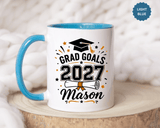 Personalized Graduation Mug, Grad Goals 2027 Coffee Cup, Custom Name Gift for Him, High School or College Senior, Proud Family Present