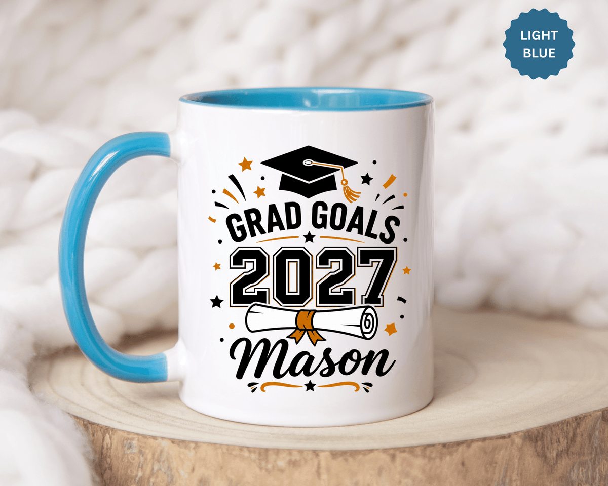 Personalized Graduation Mug, Grad Goals 2027 Coffee Cup, Custom Name Gift for Him, High School or College Senior, Proud Family Present