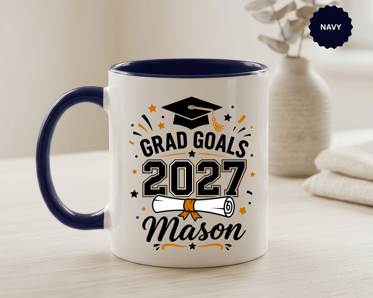 Personalized Graduation Mug, Grad Goals 2027 Coffee Cup, Custom Name Gift for Him, High School or College Senior, Proud Family Present