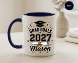 Personalized Graduation Mug, Grad Goals 2027 Coffee Cup, Custom Name Gift for Him, High School or College Senior, Proud Family Present