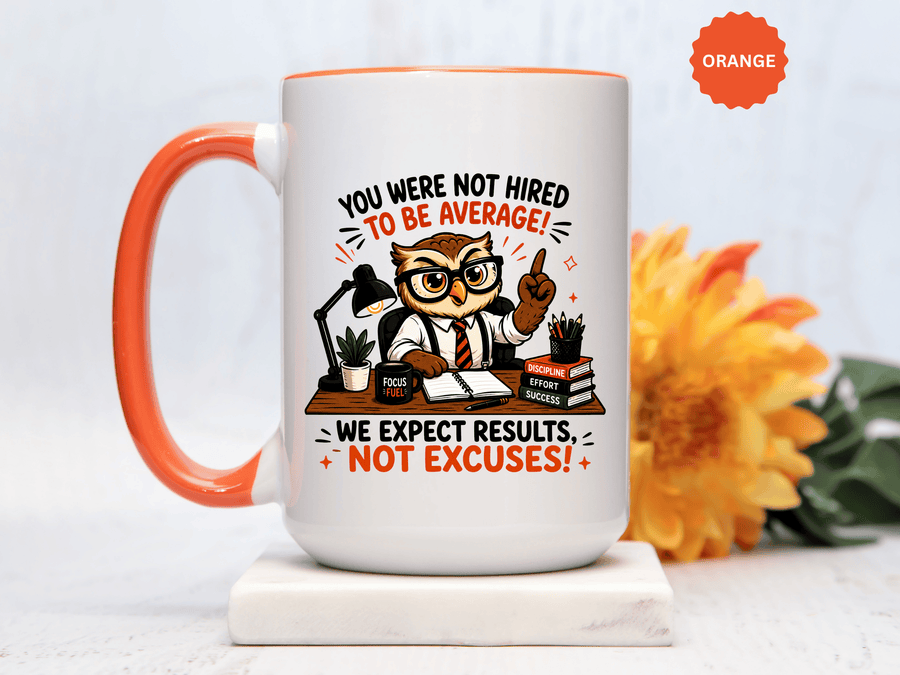 Funny Motivational Office Mug, Results Not Excuses Coffee Cup, Tough Love Gift for Employee, Coworker, Boss or Entrepreneur, Workplace Humor