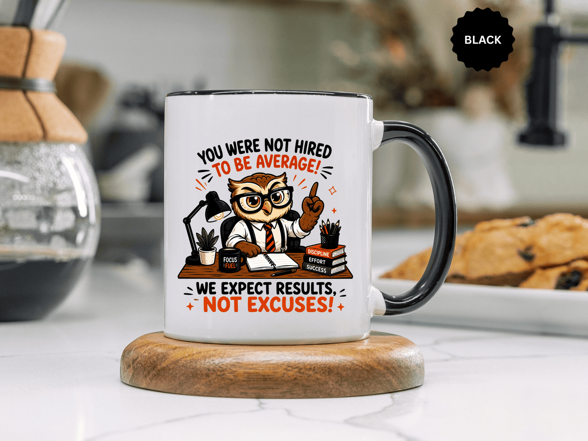 Funny Motivational Office Mug, Results Not Excuses Coffee Cup, Tough Love Gift for Employee, Coworker, Boss or Entrepreneur, Workplace Humor