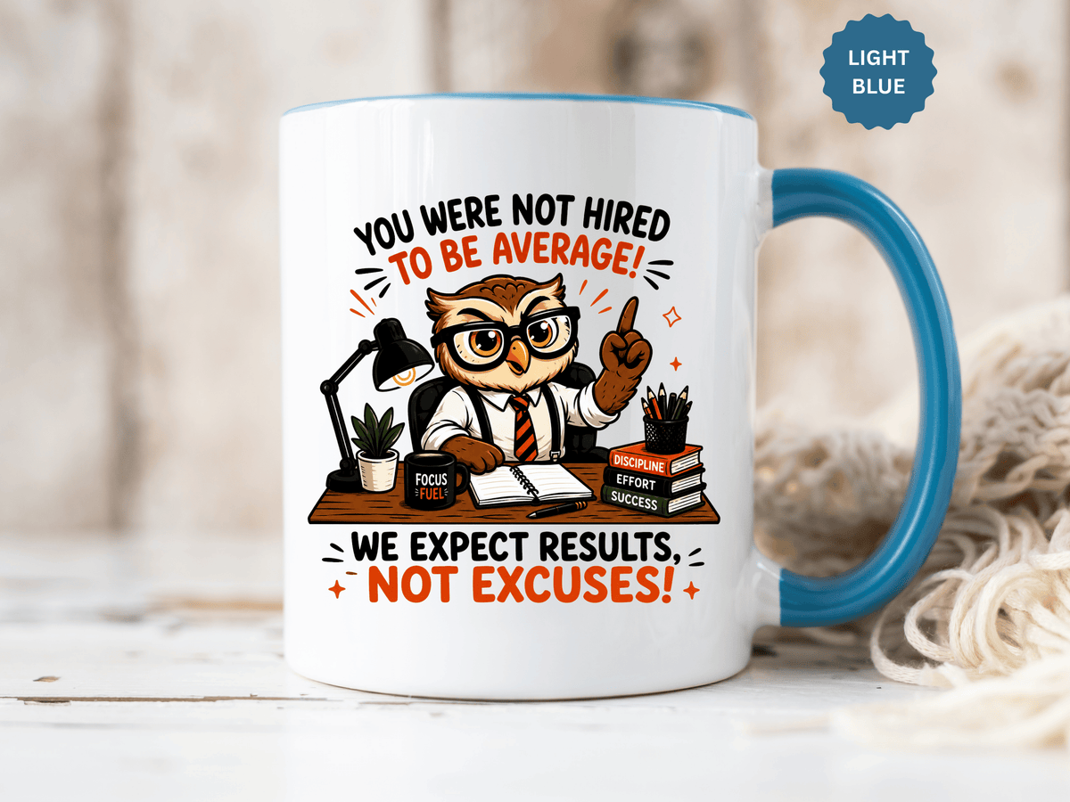 Funny Motivational Office Mug, Results Not Excuses Coffee Cup, Tough Love Gift for Employee, Coworker, Boss or Entrepreneur, Workplace Humor