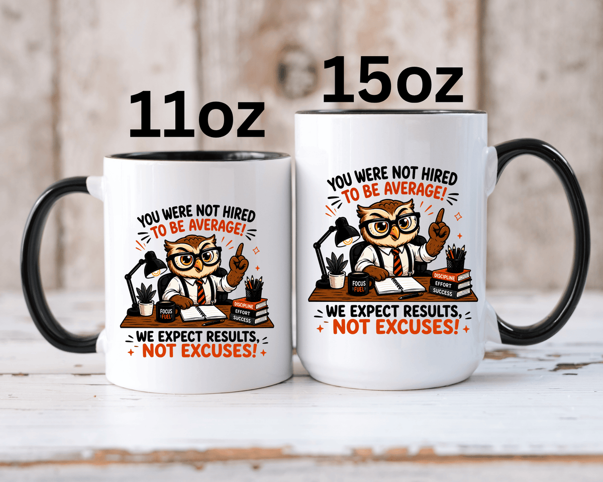 Funny Motivational Office Mug, Results Not Excuses Coffee Cup, Tough Love Gift for Employee, Coworker, Boss or Entrepreneur, Workplace Humor