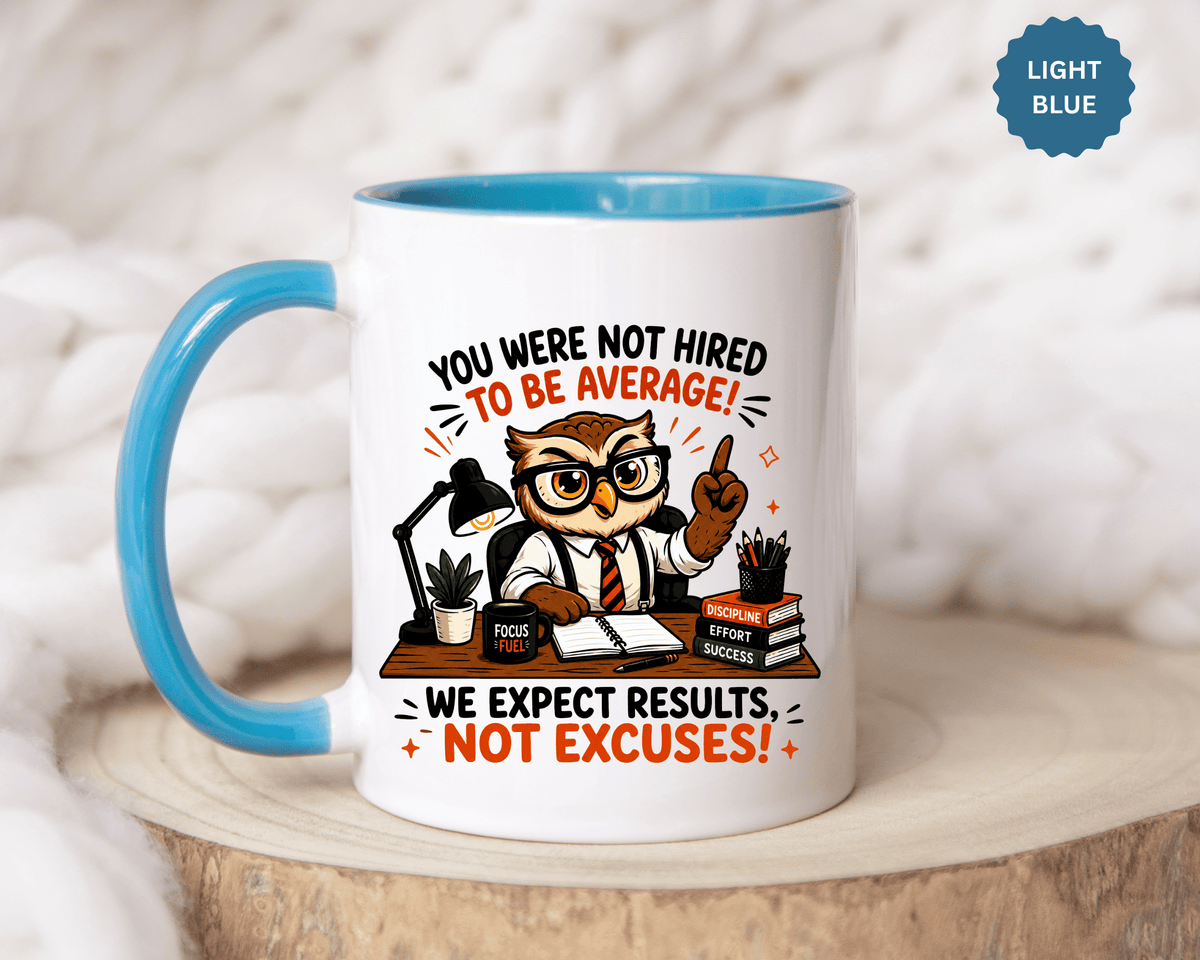 Funny Motivational Office Mug, Results Not Excuses Coffee Cup, Tough Love Gift for Employee, Coworker, Boss or Entrepreneur, Workplace Humor