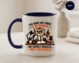 Funny Motivational Office Mug, Results Not Excuses Coffee Cup, Tough Love Gift for Employee, Coworker, Boss or Entrepreneur, Workplace Humor