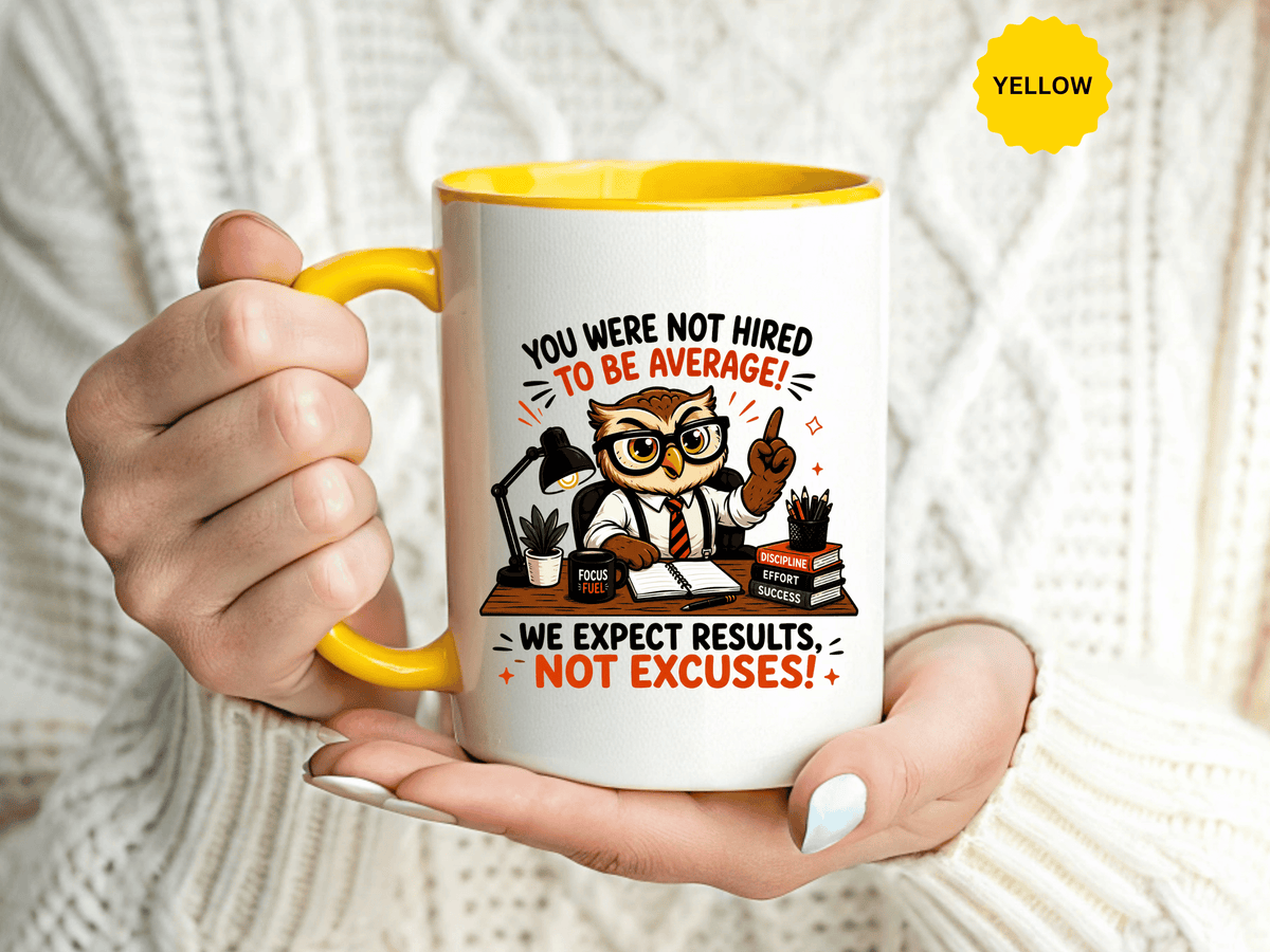 Funny Motivational Office Mug, Results Not Excuses Coffee Cup, Tough Love Gift for Employee, Coworker, Boss or Entrepreneur, Workplace Humor