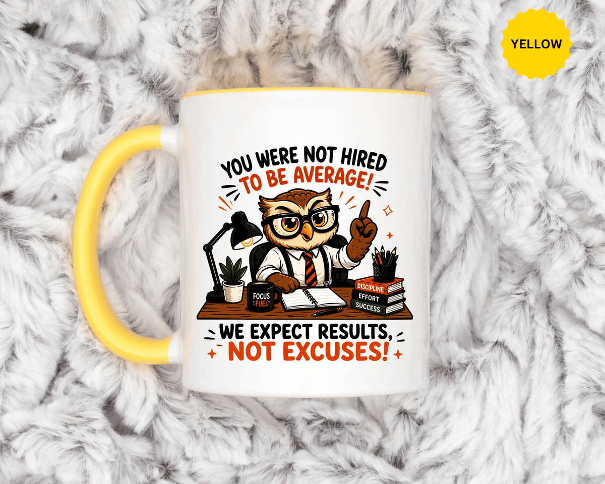 Funny Motivational Office Mug, Results Not Excuses Coffee Cup, Tough Love Gift for Employee, Coworker, Boss or Entrepreneur, Workplace Humor