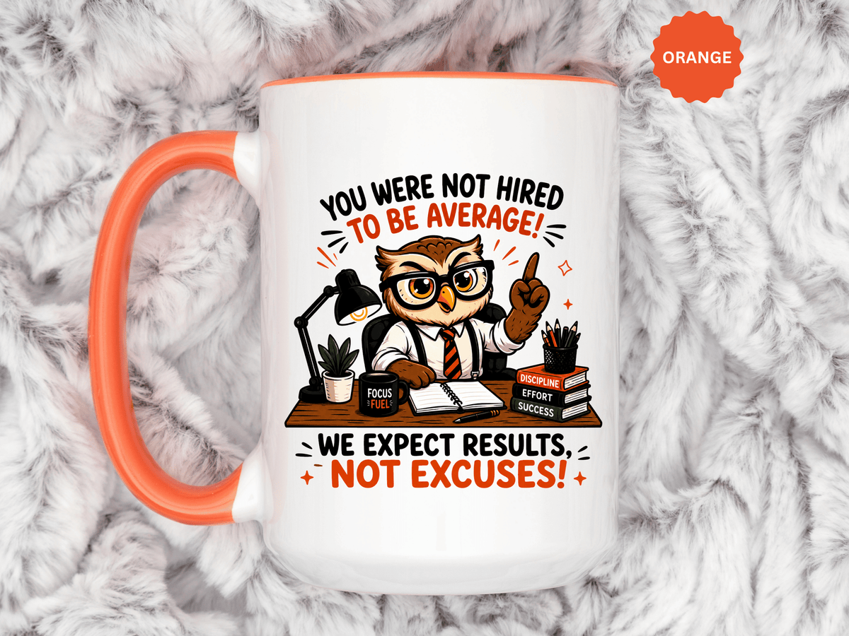 Funny Motivational Office Mug, Results Not Excuses Coffee Cup, Tough Love Gift for Employee, Coworker, Boss or Entrepreneur, Workplace Humor