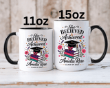 Personalized Graduation Mug for Her, She Believed and Achieved Coffee Cup, Custom Name Class of 2027 Gift, Floral Graduation Keepsake