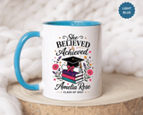 Personalized Graduation Mug for Her, She Believed and Achieved Coffee Cup, Custom Name Class of 2027 Gift, Floral Graduation Keepsake